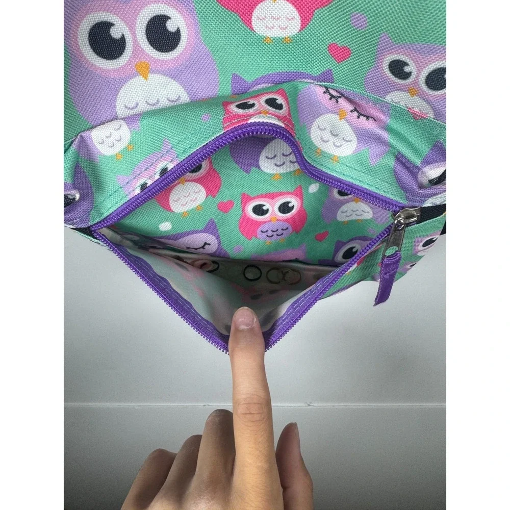Girls Backpack‎ Multi Owl Print Zip Pocket Adjustable Padded Shoulder Straps Bag